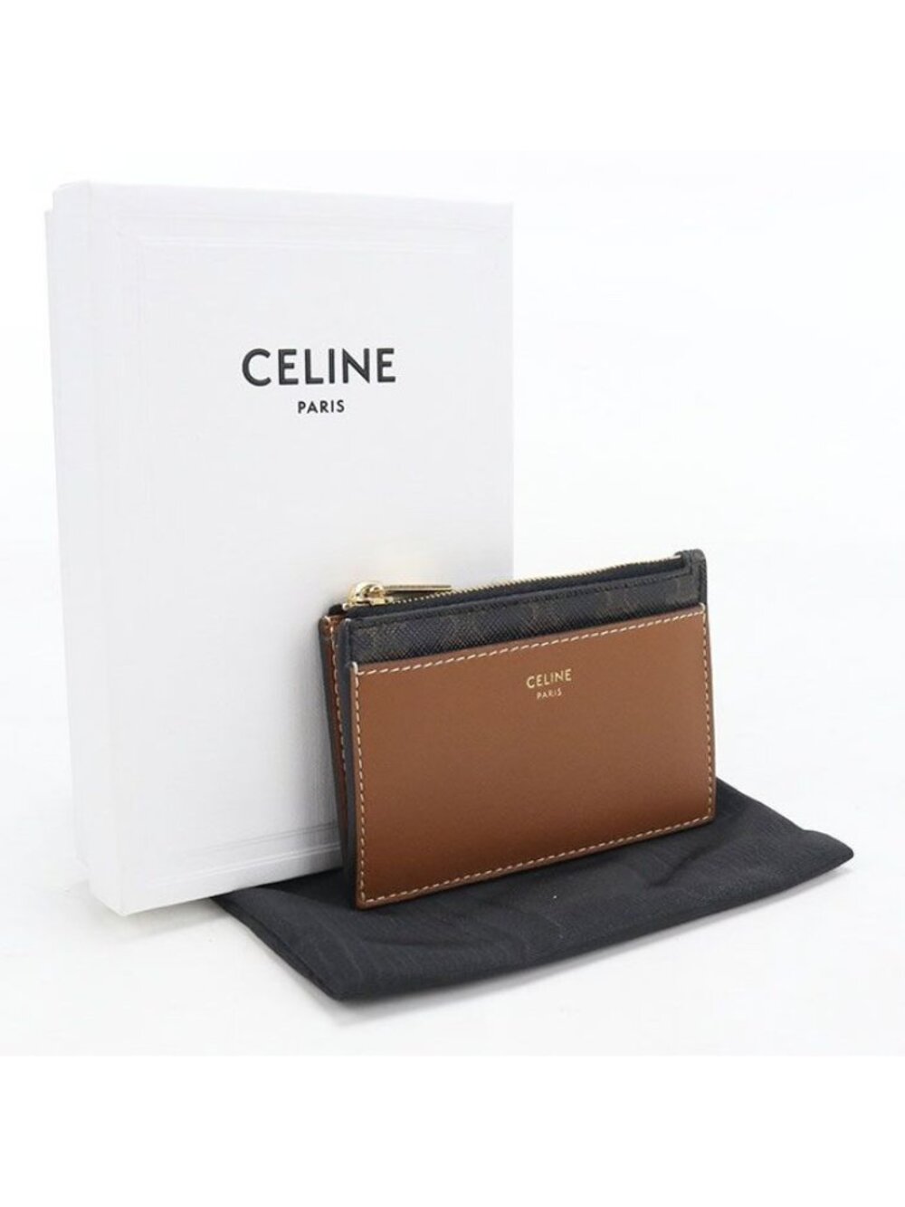 Celine Card Case Fragment Triomphe Canvas Coin Purse Calfskin